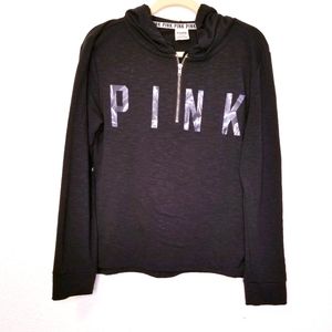 PINK quarter zip palm tree light hoodie